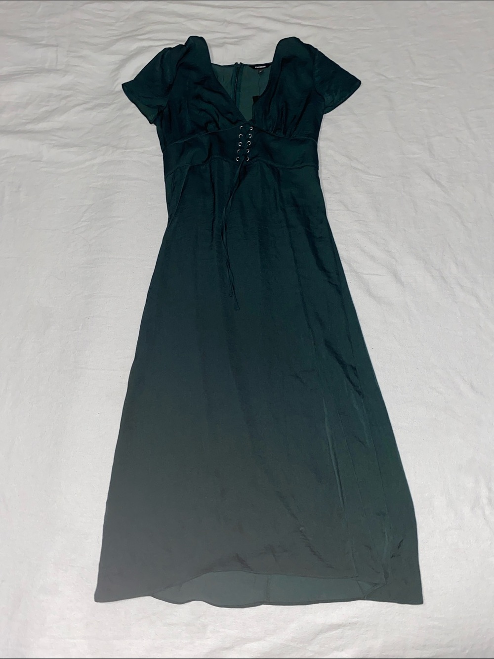 Express Forest Green Lace-Up Maxi Dress